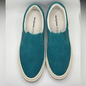 SeaVees X Derek Lam Women’s Teal Suede Slip-On Loafers